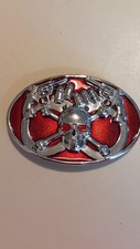 Red Silver Skull Crossbones Belt Buckle