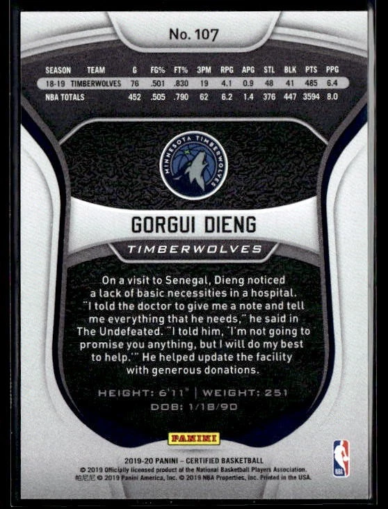 L21,564 - 2019-20 Certified Mirror Gold #107 Gorgui Dieng /10 - Image 2 of 2