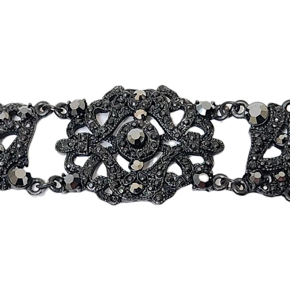 Nordstrom VCLM Signed Gothic All Black Rhinestone Multi Chain Statement Bracelet - Image 4 of 4