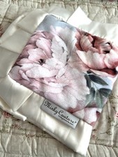 Minky Couture Floral Pink Gray Soft Security Blanket Lovey Satin Ruffle 20"x11"