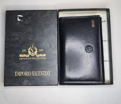 EMPORIO VALENTINI Wallet Black Genuine Leather Tri-fold Snap Organizer In Box
