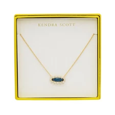 Kendra Scott Eva Framed Pendant Necklace 14K Gold Over Brass Blue Glass