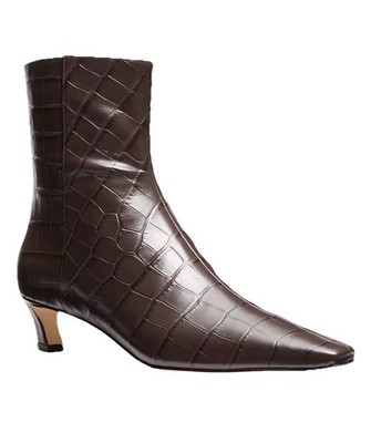 Michael Kors Womens Cosmo Croc-Embossed Kitten Heel Booties Chocolate 8M New