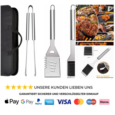 Edelstahl Grillbesteck Set 3tlg Tragetasche BBQ Werkzeuge