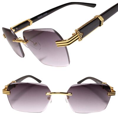 Diamond Edge Cut Lens Rectangle Retro Rimless Hip Hop Rapper  display picture 1