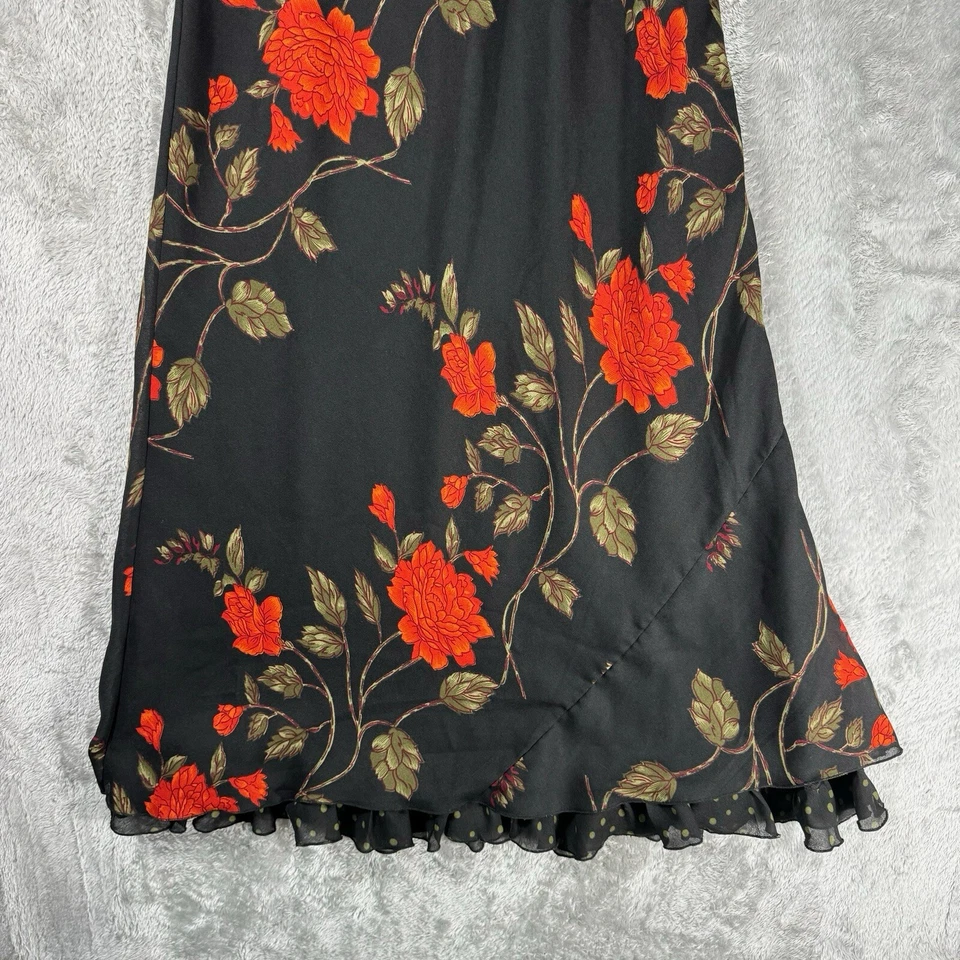 Maxi Vestido Mary McFadden 16 Negro Rojo Floral Volantes Vestido de Noche Romántico Y2k Foto 2 de 4