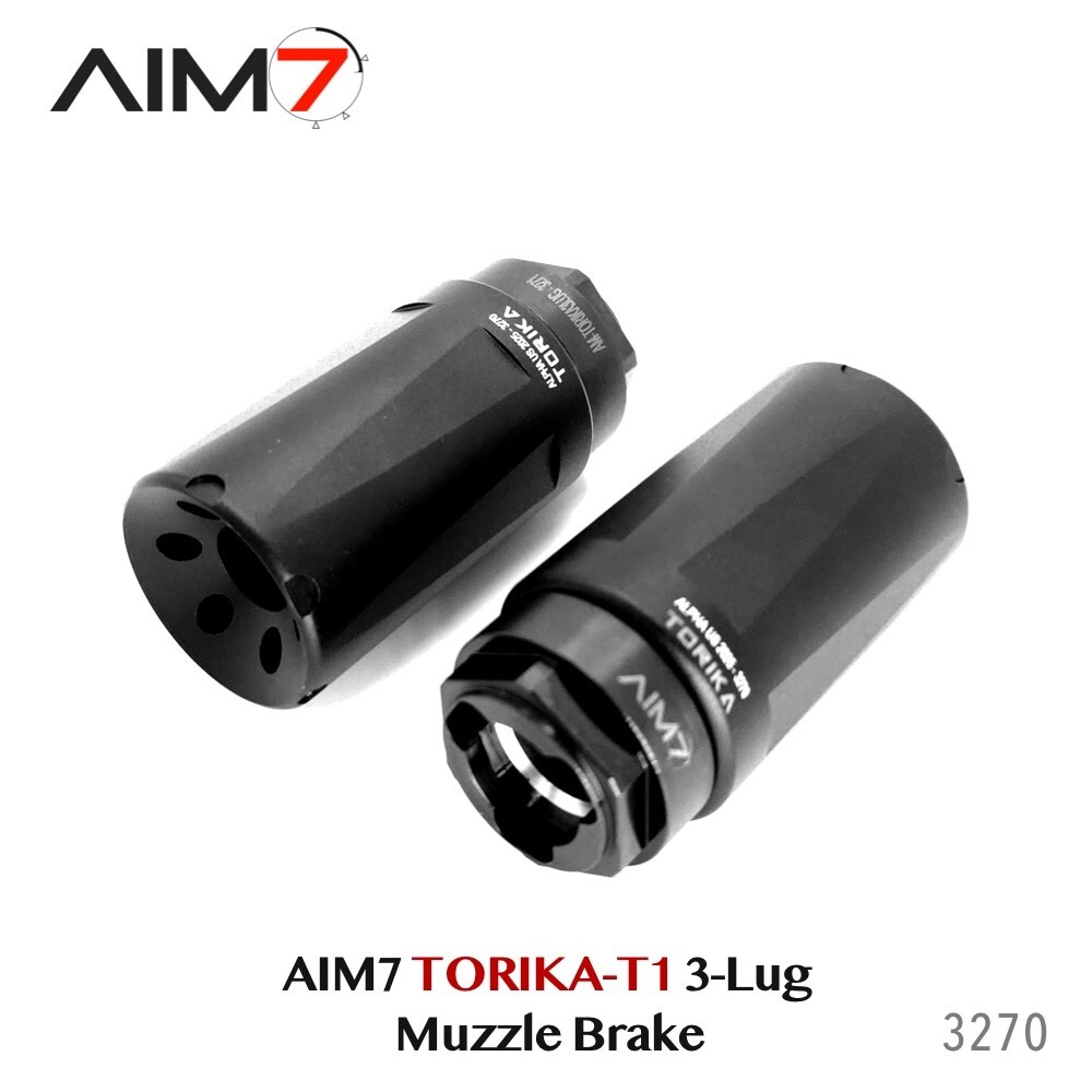 Aim7 TORIKA-T1 3-Lug Muzzle Brake for 9mm 223 30 Cal M13.5x1LH Threads