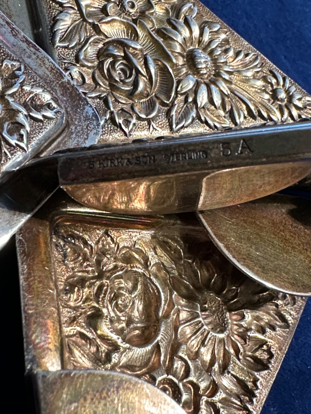 S. Kirk & Son REPOUSSE Set of 4 Sterling Silver DESK CORNER PAD Protectors, #5A