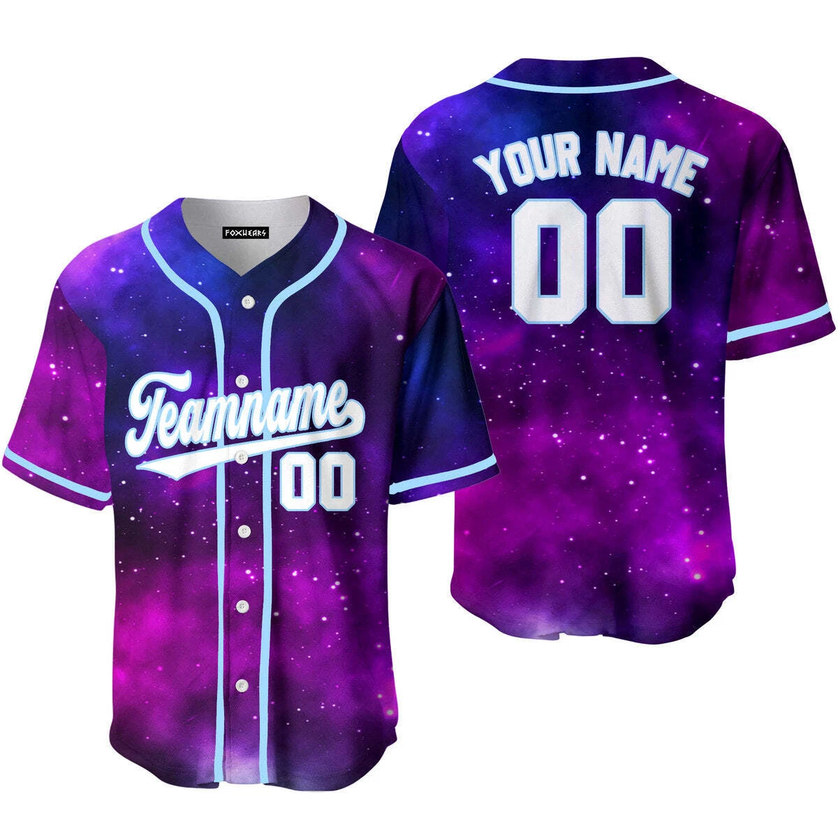 purple and white baseball shirt