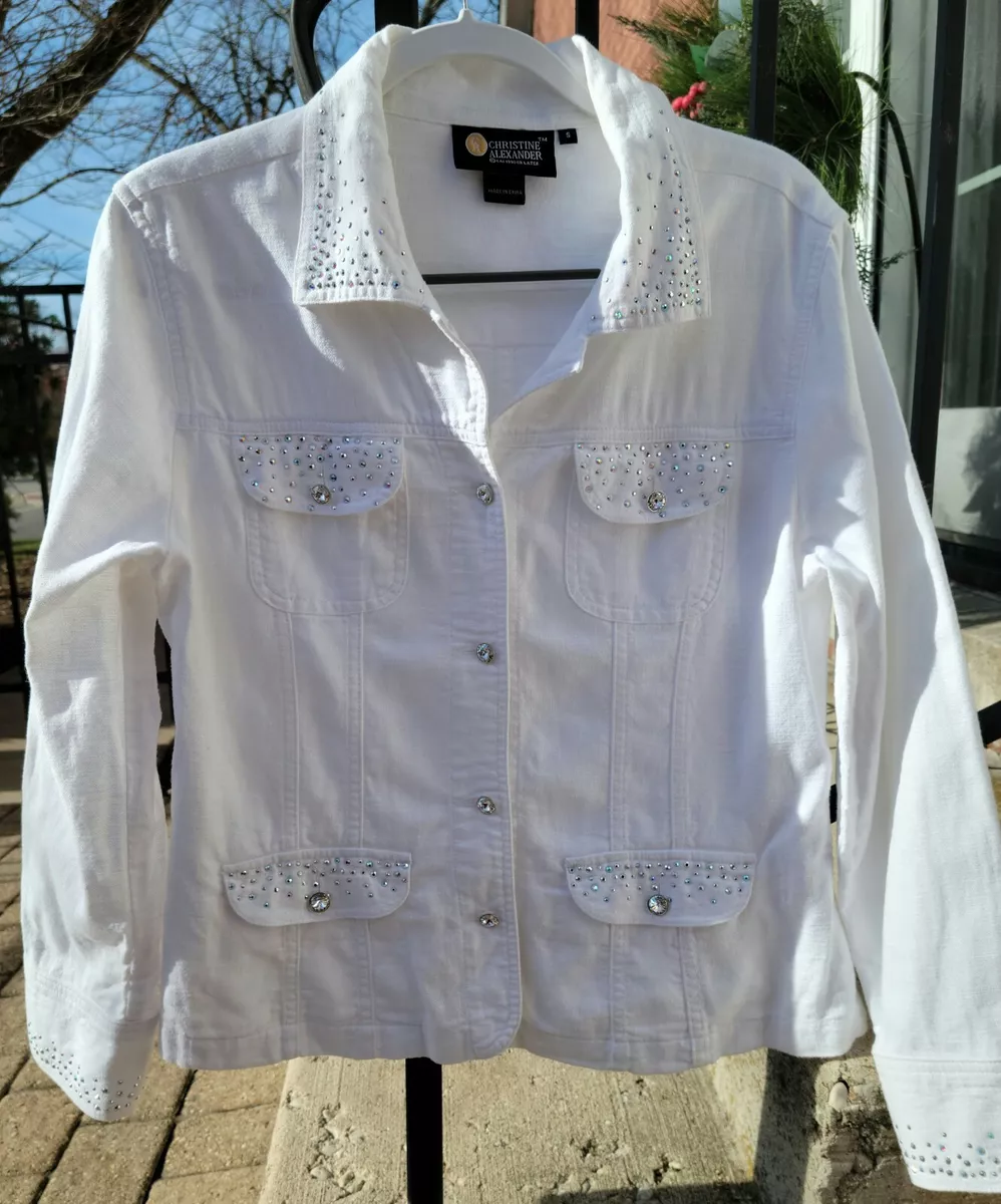 Christine ALEXANDER Linen Swarovski Aurora Borealis/Silver studs Jacket SZ Small