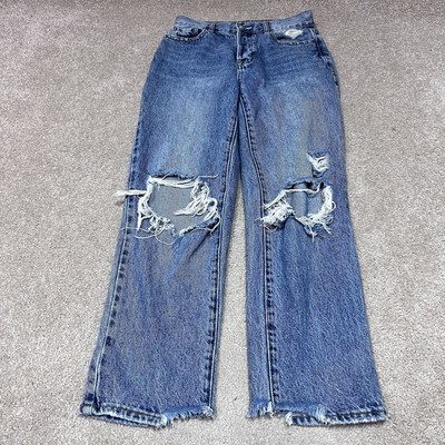 PacSun High Rise Straight Jeans Blue Distressed Five Button Fly 