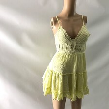 Shein Women’s Dress Size S Yellow Sleeveless V-neck Mini Flare Swing Cut Out 