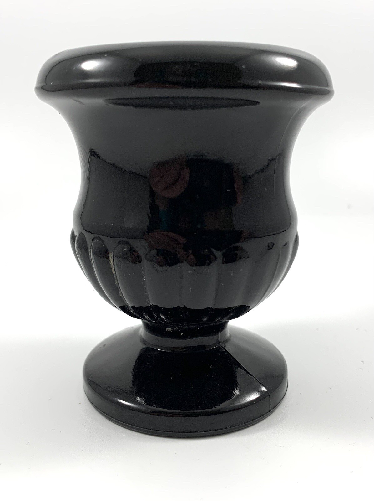 Black Glass Urn Shaped Candle Holder Votive Or Taper Vintage