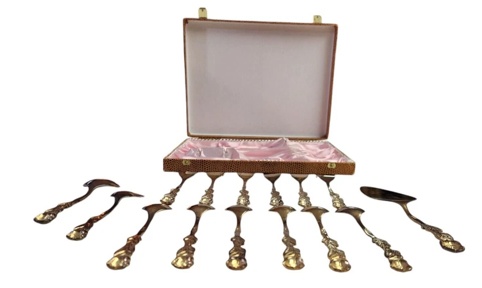 "Raro juego de servir postre Demitasse con estuche de mango rosa dorado inoxidable 4,25""" Foto 4 de 4