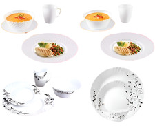 16Pc Dinner Set Bowl Plate Mug Soup Side Opalglass Dinnerware Kitchen Embossed