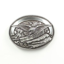 Nocona Mens Silver Eagle With American Flag Oval Belt Buckle 37034