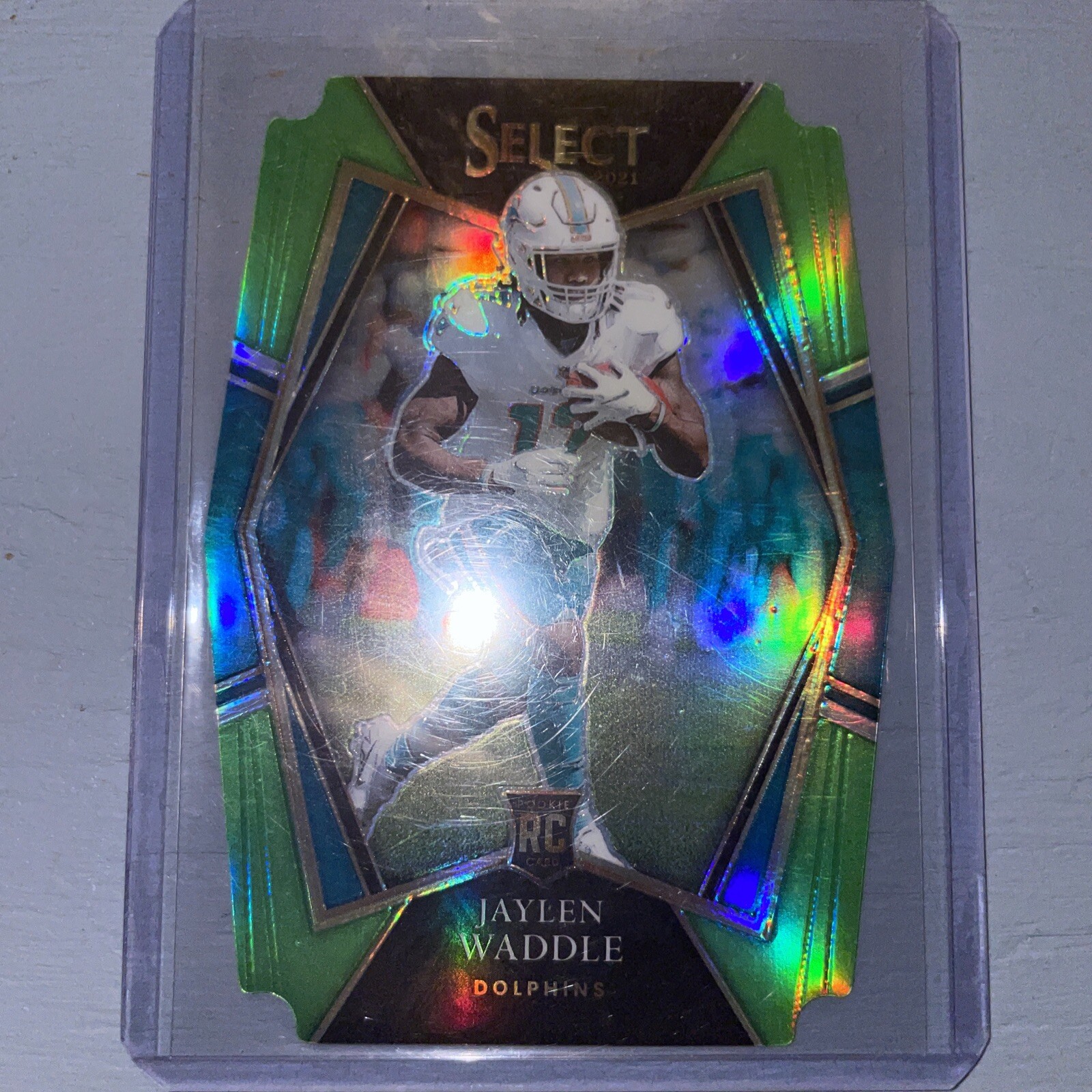 2021 Panini Select Jaylen Waddle Lime Green Die Cut Prizm /349 RC #148 Dolphins