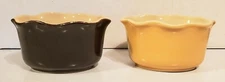 2 Grestel Portugese Fluted Stoneware Casserole Desert/ Bowls, 1 Gold, 1 Brown