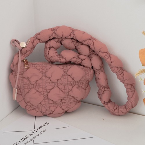 Women Cloud Bag Casual Quilted Nylon Fashion Solid Color Tote Bag (Pink) - Picture 3 of 10
