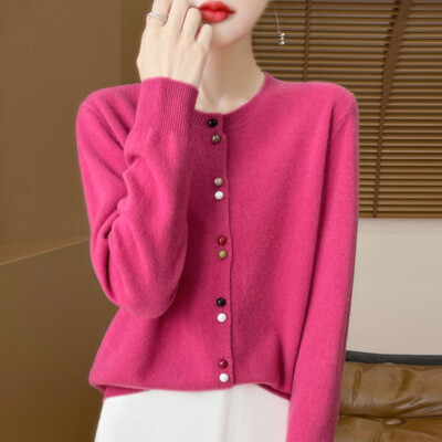 Women's Knitted Sweater Crew Neck Cardigan Sweater Women's