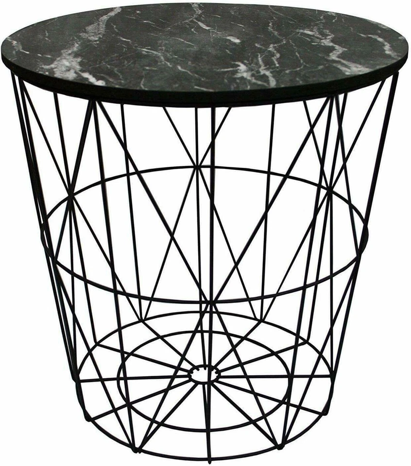 Wire Side Table Retro Metal Basket Marble Top Storage Table Home Corner Table - Image 2 of 4