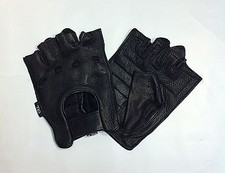 DEERSKIN Leather Perferated FINGERLESS Gloves Work Ride Motorcycle Driving Mens