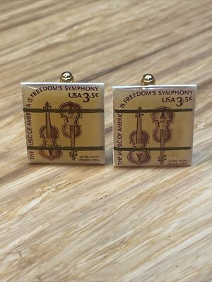 Vintage Postage Stamp Music Is Freedom's Symphony Cufflinks Estate Find KG