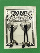 Heart Earrings Vintage Hammered Dangling Metal Pierced Old Stock