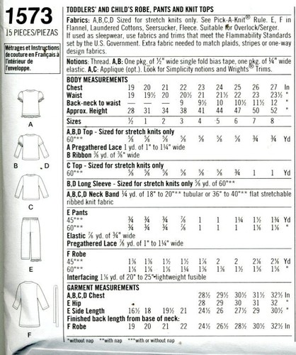 Cut Sewing Pattern toddlers Stretch Knit pjamas Sleepwear Dressing Gown ½ - 2 - Picture 2 of 2