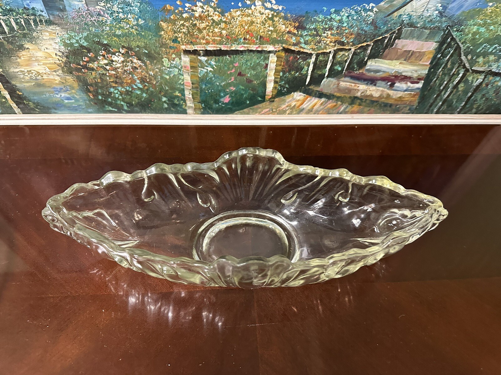 Vintage 1950's Jeannette Glass Gondola Fruit Bowl 16" Long