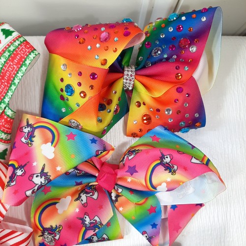 JoJo Siwa bow set of 6 Christmas tie dye cats mermaid unicorns rainbow barrettes - Picture 4 of 8