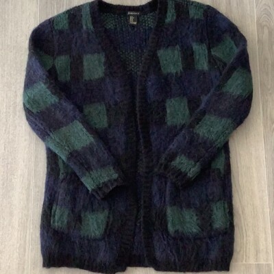 Forever 21 Womens Sweater Green Blue Black Color Block Open
