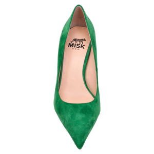 green suede heels