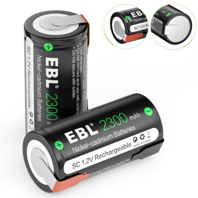 2Pcs   SC Sub-C 2200mAh 1.2V NiCD Rechargeable Battery W/Tab For Power Tools