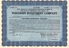 " Wisconsin Investiment Company " - Certificato Azionario  anno 1930