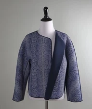 WORTH New York $348 Navy Snake Print Reversible Neoprene Jacket Top Size Large