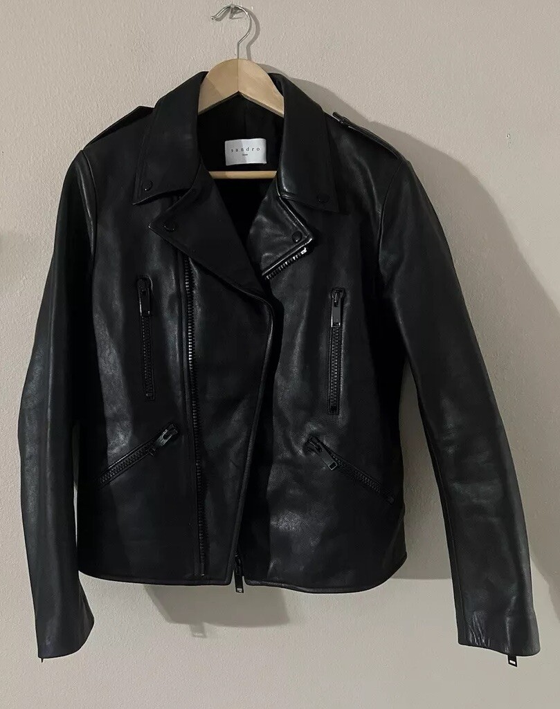 Leather Collar Sandro Paris Denim Jacket SANDRO Paris 100% Leather
