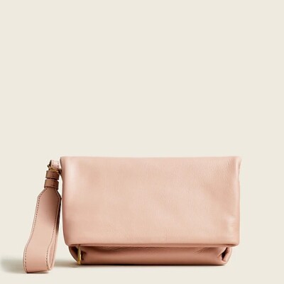 NEW JCrew Oslo Soft Natural Nude Pink Leather Foldover Clutch Wristlet Warm Clay