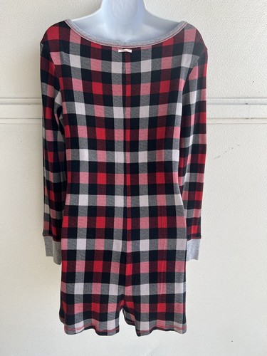 Victoria's Secret Red & Black Plaid Pajama Jumper Cozy Romper Large NWOT - Picture 9 of 10