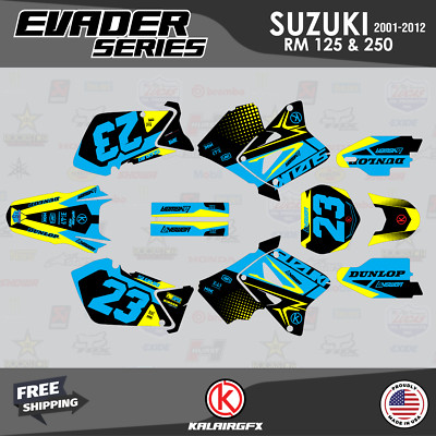 Graphics Kit For Suzuki RM125 RM250 (2001-2012) RM 125 RM 250 Evader - Cyan Yell