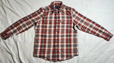 American Eagle Outfitteres Mens Red Plaid Shirt Flannel Size LT Button Up Cotton