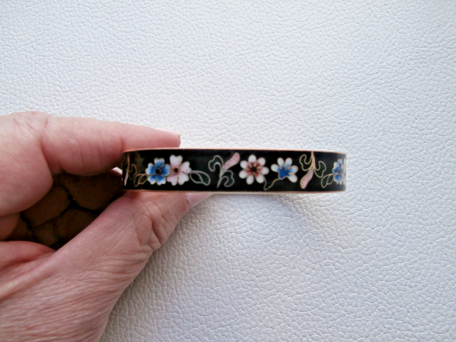 Pretty vintage hinged rectangular floral black cl… - image 1