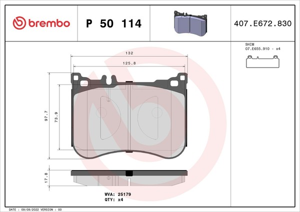 Bremsbelagsatz Scheibenbremse Prime Brembo P 50 114 FüR Mercedes A217 X222 W222-image