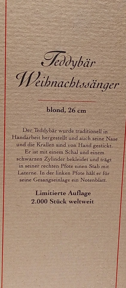Steiff Teddy goldmohair, Weihnachtssäger 26cm limitiert 2000 St. - Bild 3 von 4