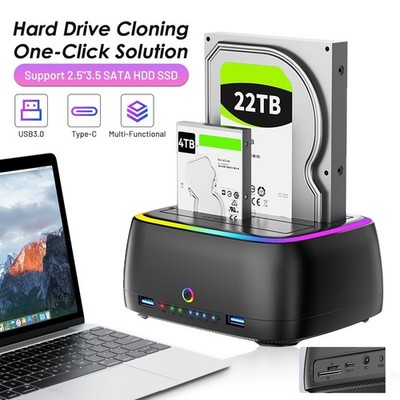 USB 3.0 to SATA Dual-Bay External Hard Drive Docking Station 2.5'' 3.5'' SSD HDD