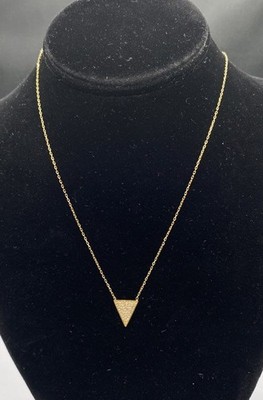 Michael Kors Gold Tone Clear Crystal Triangle Pendant Necklace 2.9g