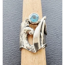 C.NOIR ULTRA MODERN 925 STERLING SILVER BLUE TOPAZ WIDE RING SIZE 5.5 AT