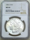 1901-O Morgan Silver Dollar NGC MS64 Frosty PQ Just Graded New Holder #P319