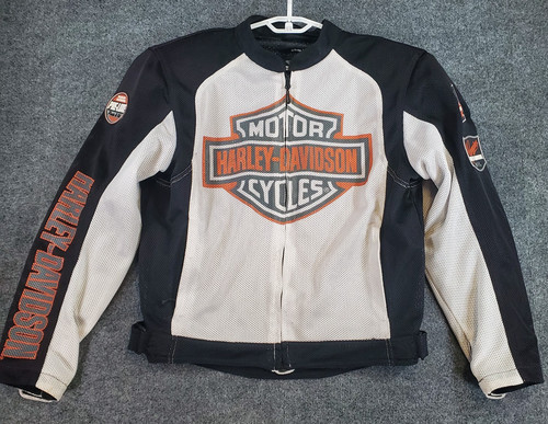 Harley Davidson Bar And Shield Logo White Mesh Riding Jacket With Patches Large