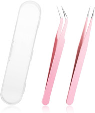 Sticker Tweezers, 2 Pcs Stainless Steel Tweezers for Crafting Straight Curved Ey